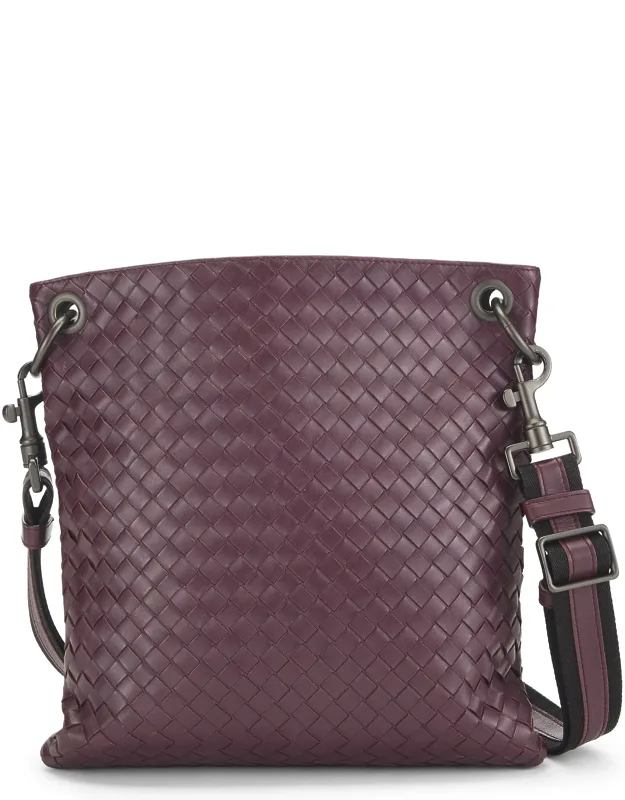 Intrecciato Leather Flat Messenger Bag