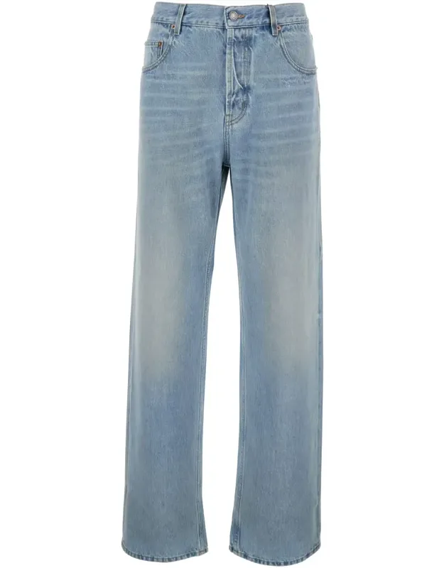 Light Blue Five Pocket Jeans With Logo Patch On The Back In Denim