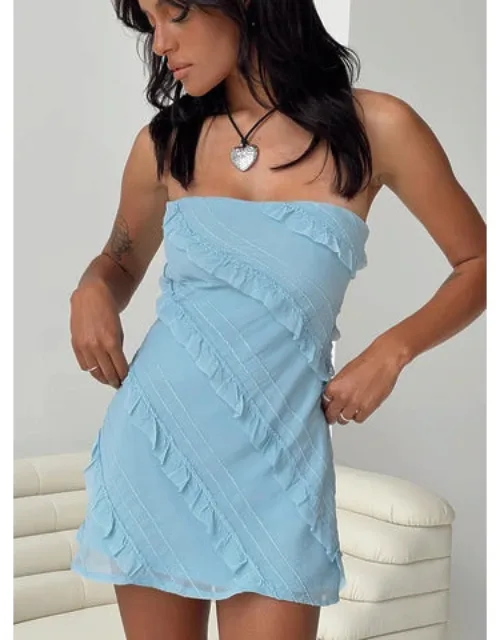 Strapless Mini Dress With Diagonal Stitched Frill Detail And Inner Silicone Strip