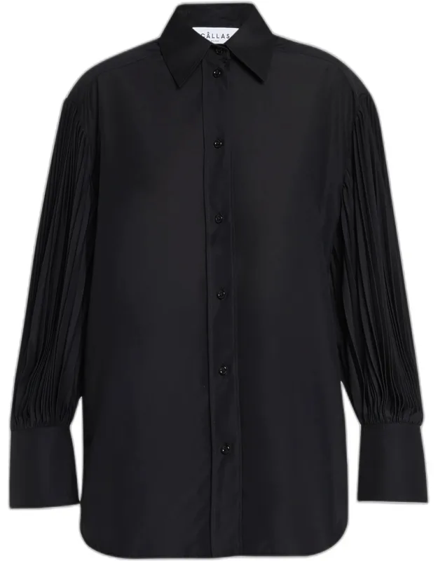Pleated-sleeve Voile Blouse