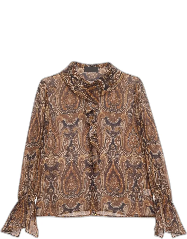 Cecily Paisley Print Ruffled Silk Blouse