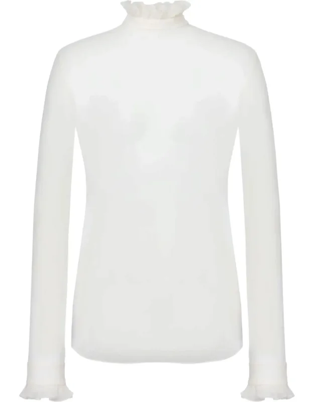 Ivory Techno Blouse With Ruffles And Romantic Vibe