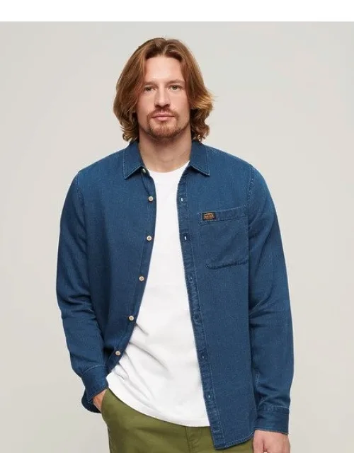 Lightweight Herringbone Organic Cotton Long Sleeve Denim Shirt
