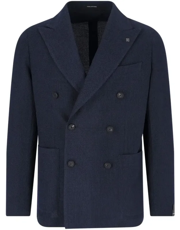 Double-breasted Blazer With Peak Lapels And Silver Metal Logo Charm