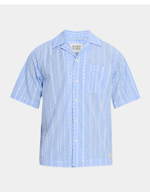 Embroidered Stripe Camp Shirt