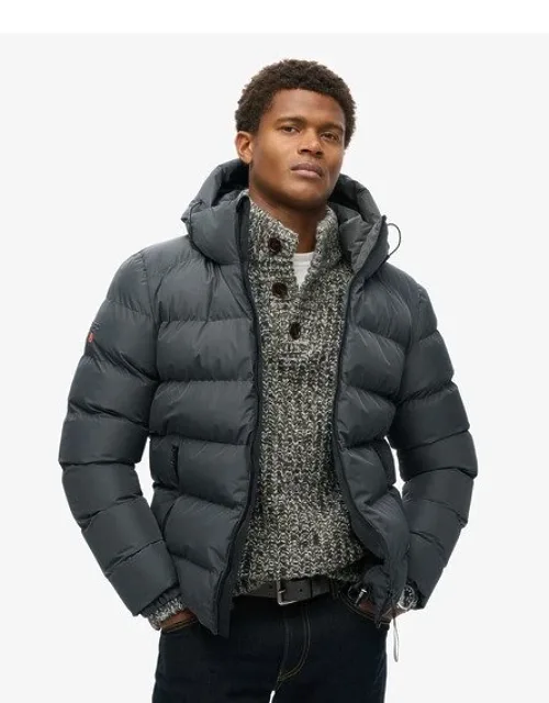 Hooded Sports Puffer Jacket With Bungee Cord Hood And Zip Fastening