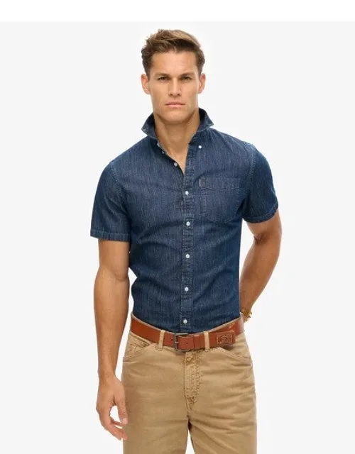 Superdry Essential Short Sleeve Denim Shirt - Relaxed Fit, Single Collar