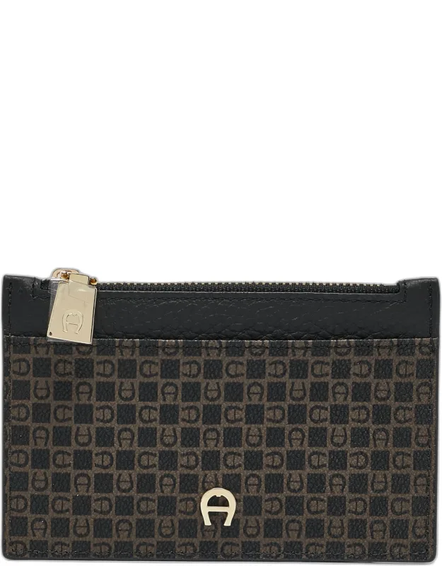 Monogram Coated Canvas And Leather Zip Card Holder