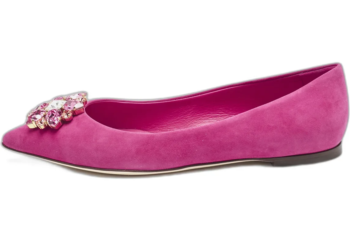 Suede Crystal Embellished Ballet Flats