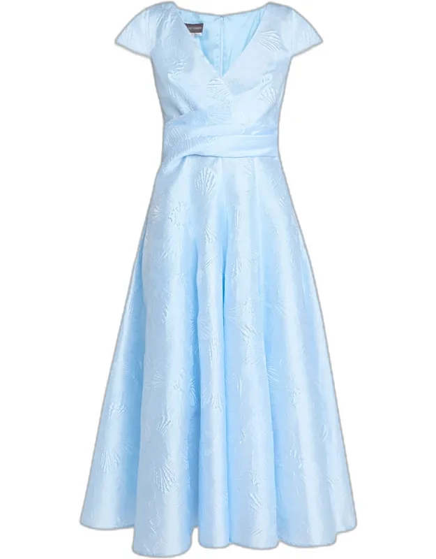 Anemone Jacquard Cap-sleeve Midi Dress