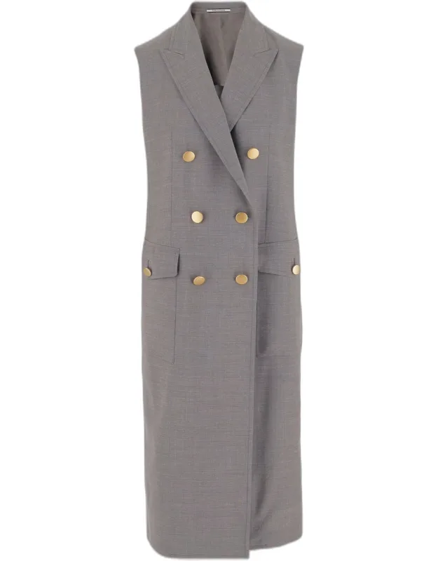 Sleeveless Double-breasted Coat Made Of Virgin Wool