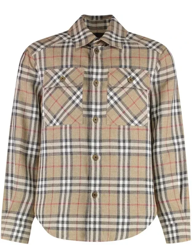 Checked Cotton Shirt With Two Front Flap Pockets And Rounded Hem