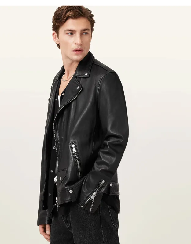 Milo Asymmetric Zip Leather Biker Jacket