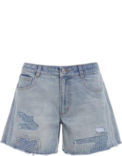 Embroidered Denim Shorts