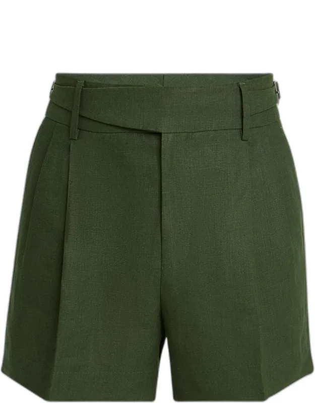 Side-buckle Linen Bermuda Shorts