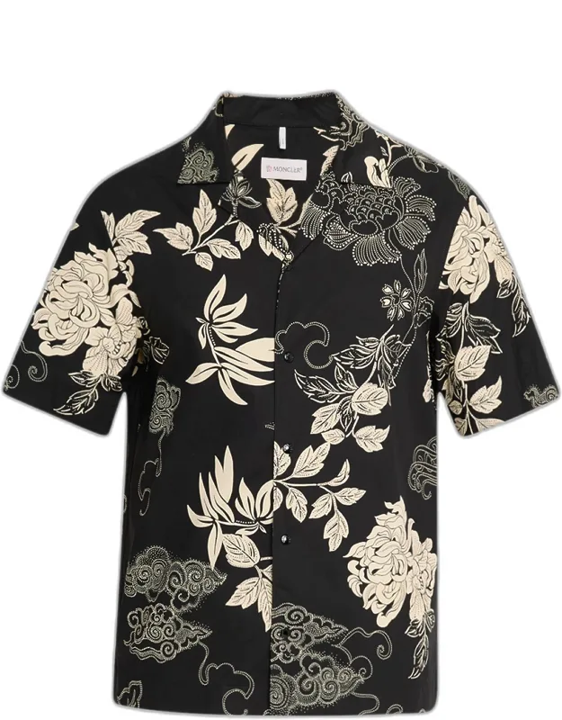 Leaf-print Camp Shirt