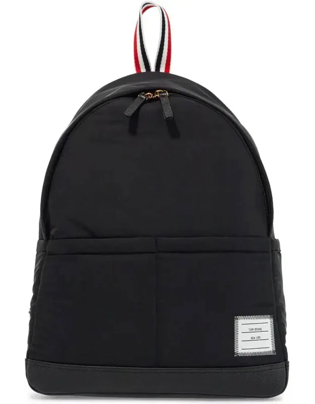 Multipocket Backpack In Polyester And Leather With Adjustable Straps