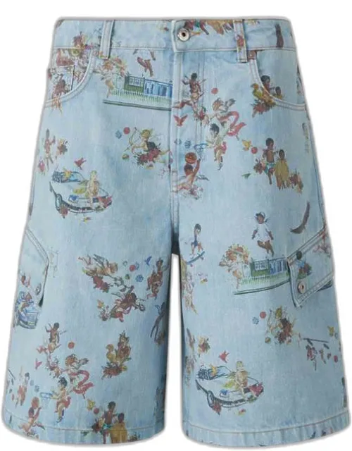 Printed Denim Bermuda Shorts