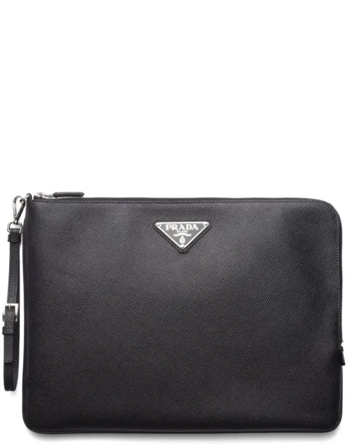 Triangle-logo Leather Clutch Bag