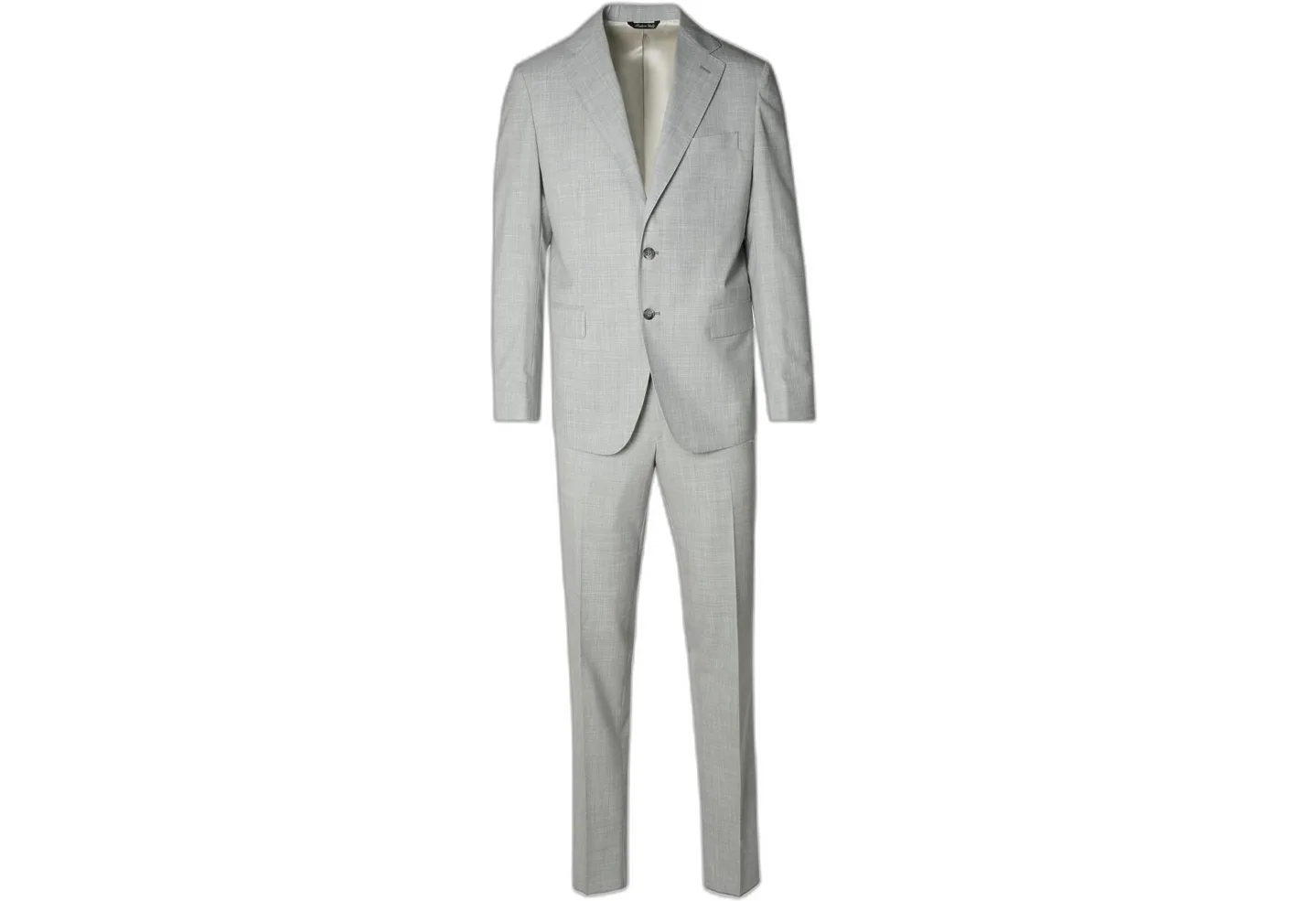 Grey Wool Suit With Lapel Collar And Double Back Split