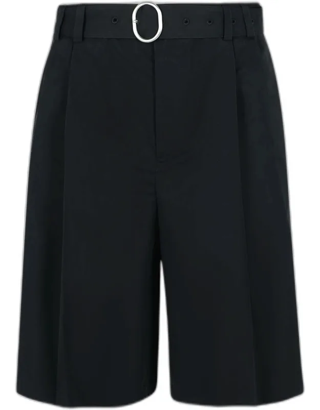 Jil Sander Black Cotton Blend Bermuda Shorts With Tone-on-tone Belt And Two Side Pockets