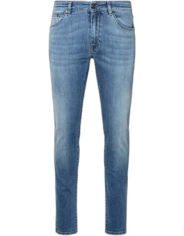 Pt Torino Denim Light Blue Cotton Blend Jeans With Swing Stretch And Slim Fit