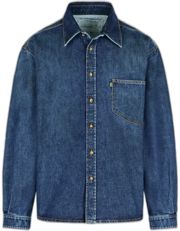 'jeans' Blue Denim Jacket With Pointed Collar And Button Closure