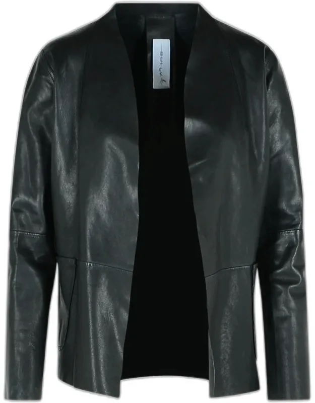 Bully Leather Jacket With Tone-on-tone Collar And Two Side Pockets