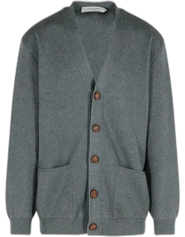 Cotton Cardigan With Micro-ribbed V-neck And Front Pockets