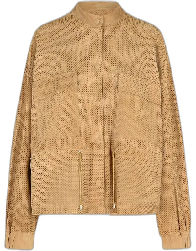 Bully Leather Jacket With Button-finished Collar And Openwork Texture