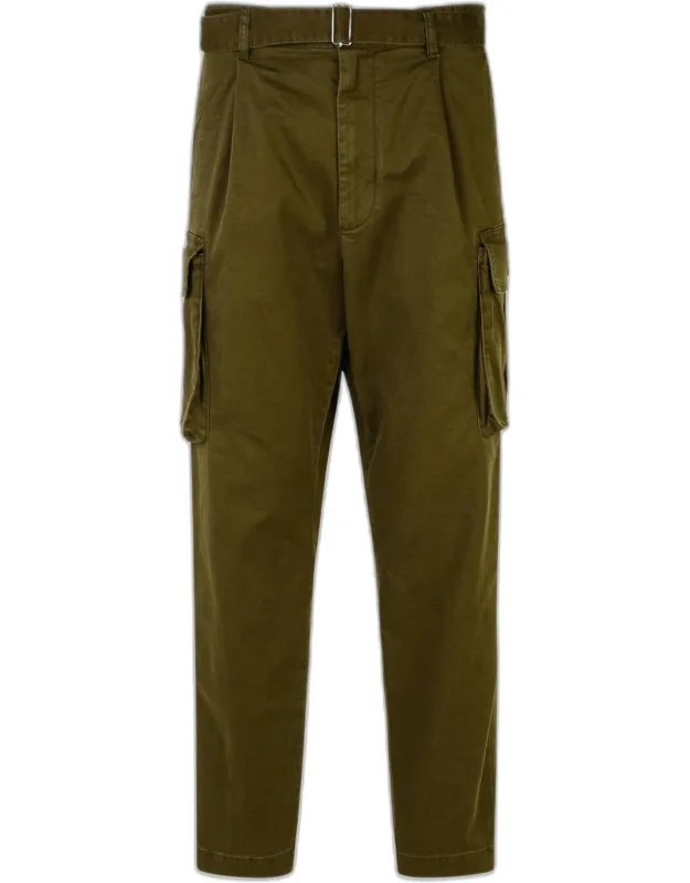 Cargo Pants With Integrated Belt And Metal Buckle