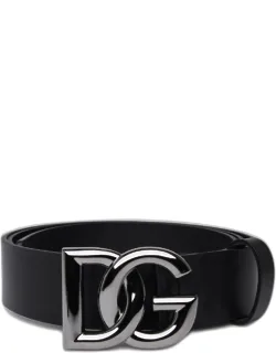 Dolce & Gabbana Leather Belt With Logo Buckle And Mushroom Closure