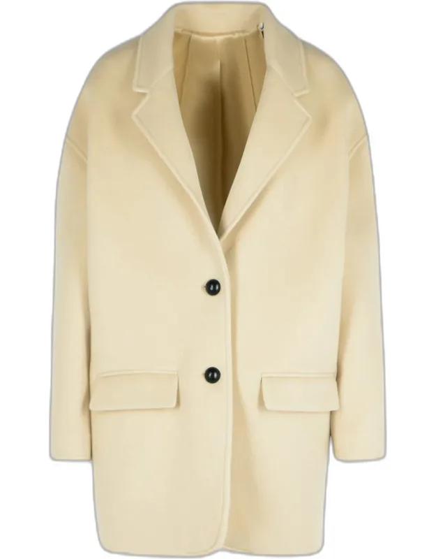 'campbelle' Virgin Wool Blend Coat With V Neckline And Two Front Pockets
