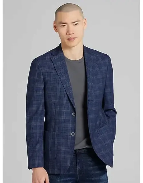 Slim Fit Plaid Sport Coat With Notch Lapel And Two Button Closure