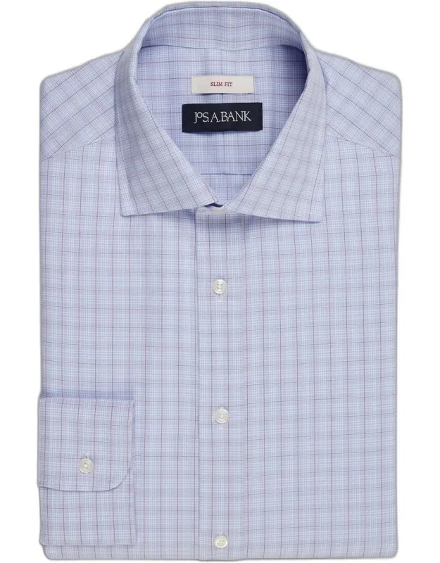 Slim Fit Spread Collar Plaid Dress Shirt