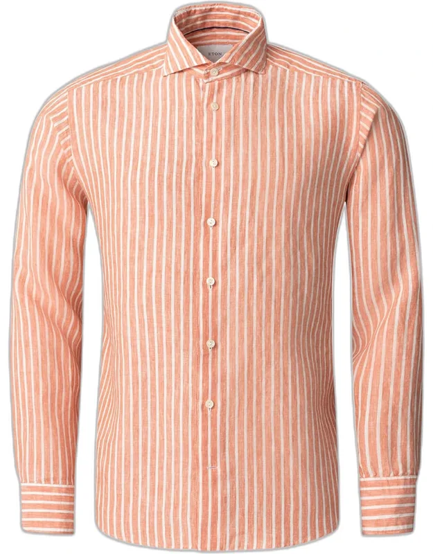 Signature Linen Stripe Contemporary Fit Casual Button-down Shirt