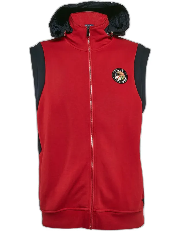 Printed Cotton Blend Knit Sleeveless Hooded Jacket