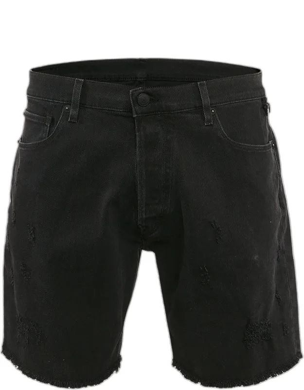 Distressed Denim Raw Edge Detail Shorts