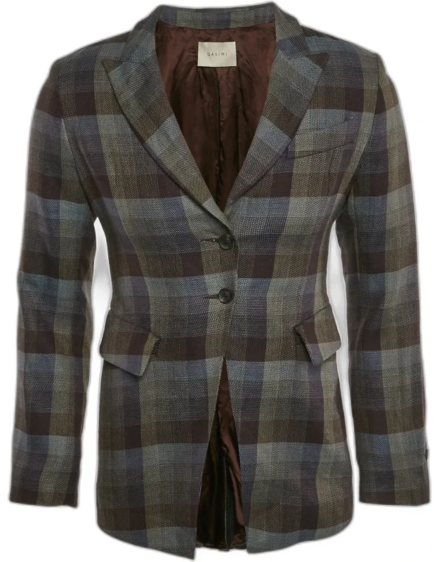 Plaid Wool Blend Single Breasted Blazer