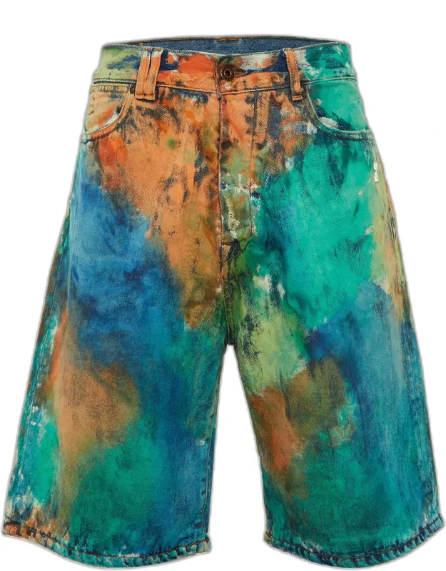 Multicolor Painted Denim Shorts
