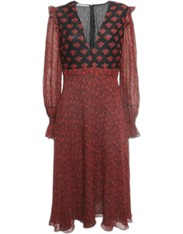 Printed Crepe V Neck William Morris Dress