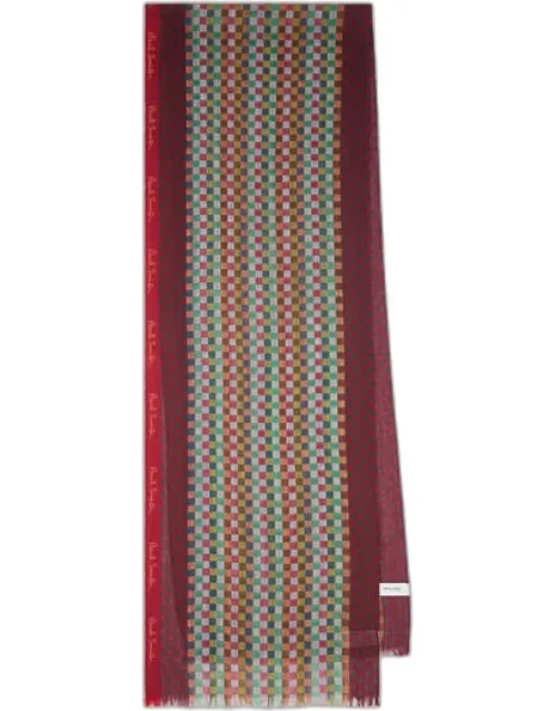 Check Merino Wool-silk Blend Scarf