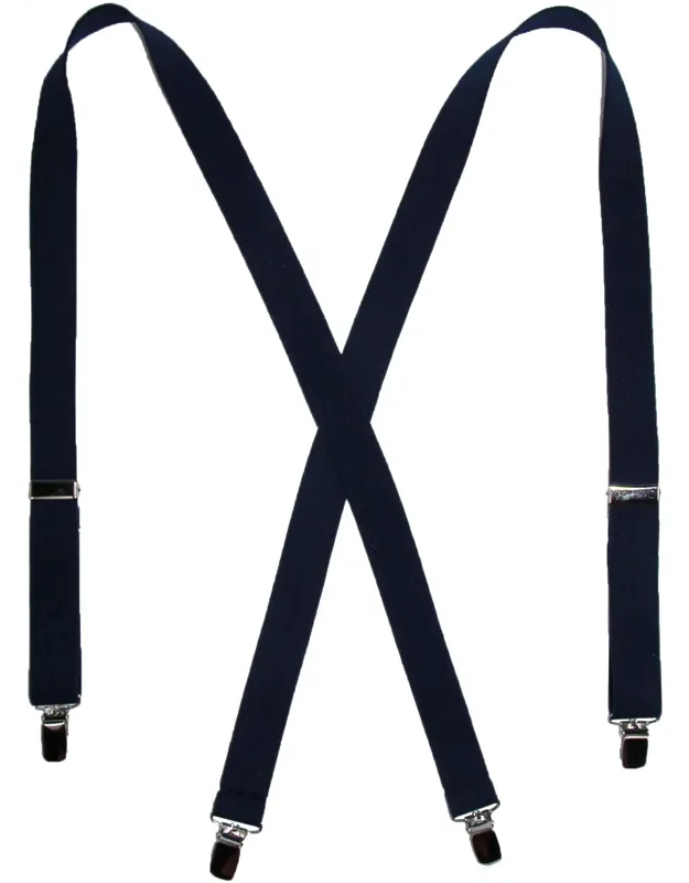Elastic Clip-end 1 Inch Basic Suspenders - Adjustable X-back Style With Silver Metal Clips