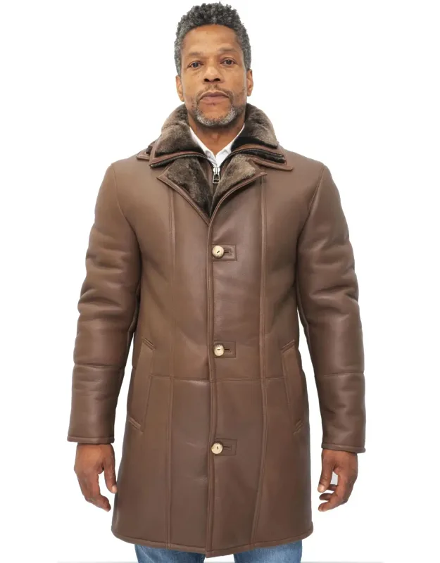 Warm Shearling Sheepskin Leather Coat-ilford With Thick Lining And Fully Closable Collar