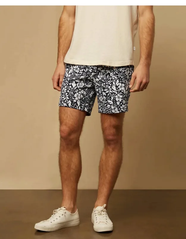 Elastic Calder Swim Trunks In Botanic Silhouettes With Quick Drying Adjustable Drawstring And Superfine Mesh Lining