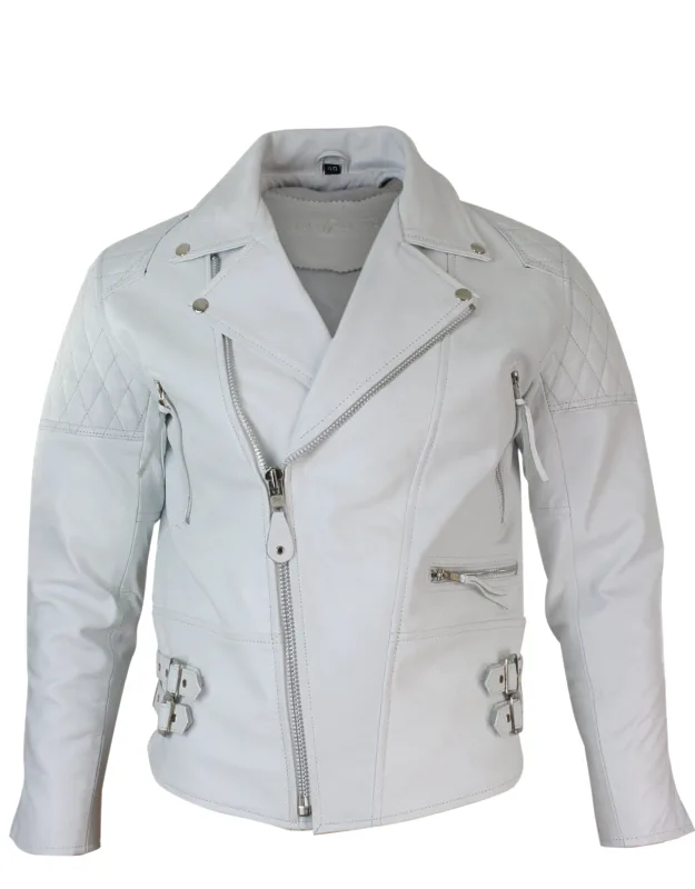 Cross Zip Cowhide Padded Biker Jacket