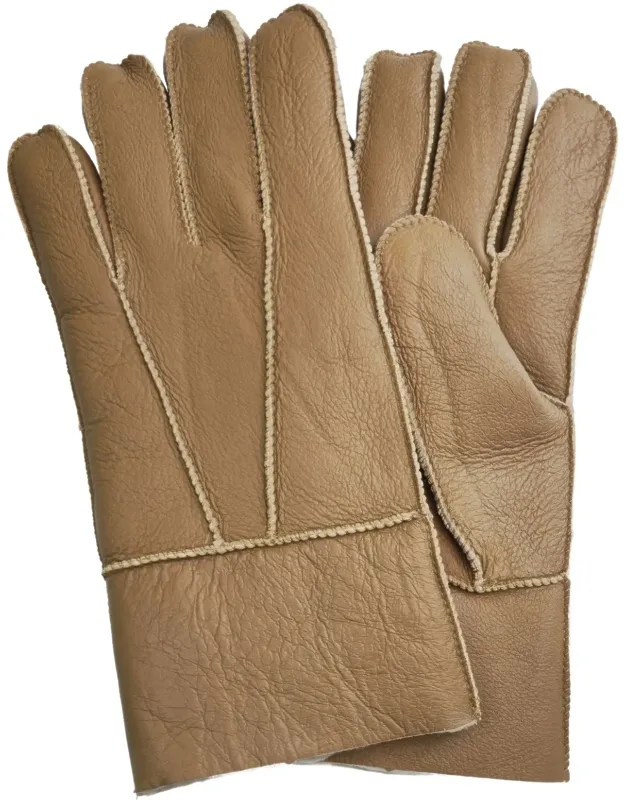 Sheepskin Leather Gloves With Roll Up/down Cuff
