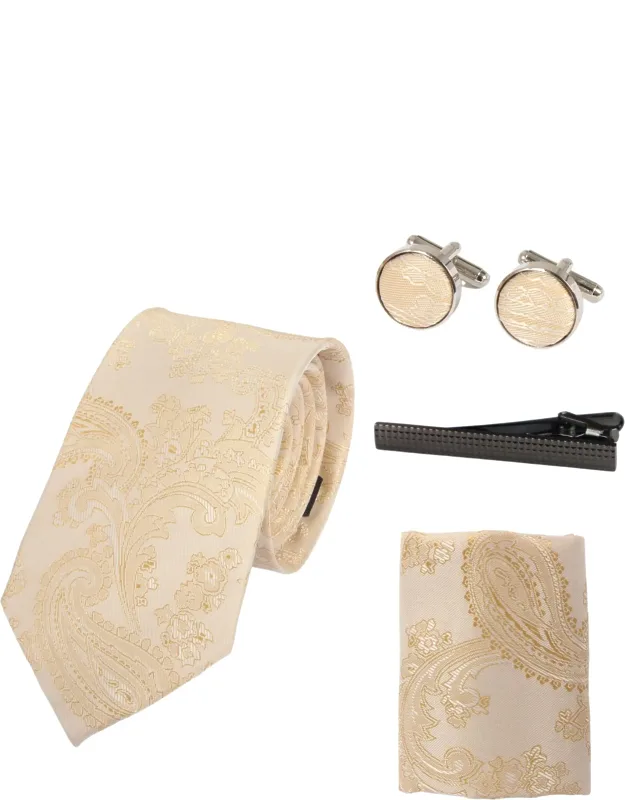Paisley Neck Tie Pocket Square Cuff Links