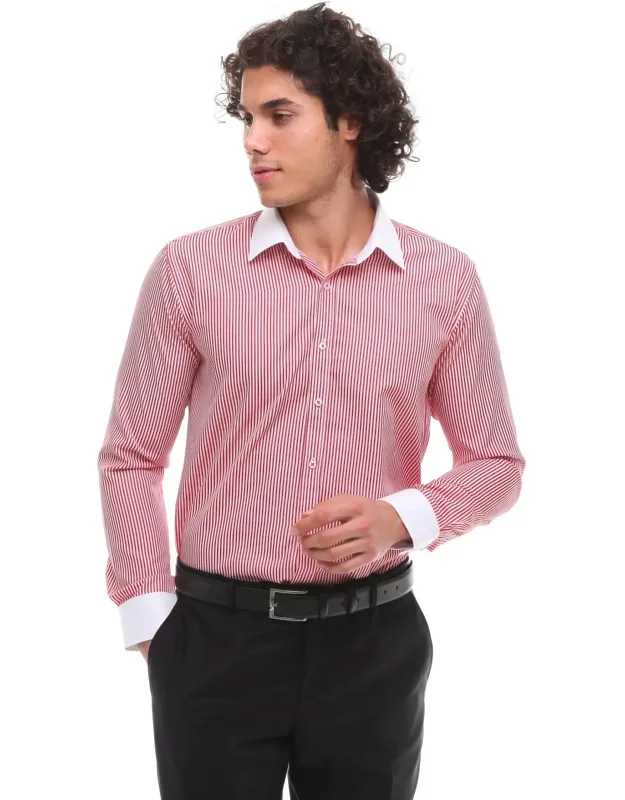 Button Down Stripe Dress Shirt With Classic Collar