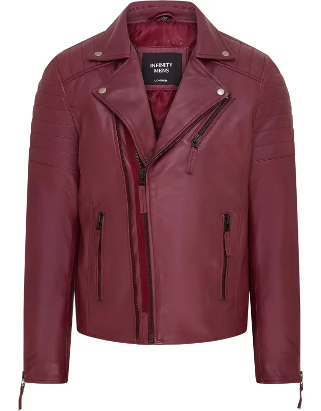 Brando Double Cross Zip Leather Biker Jacket- Fagernes With Double Zip Front And Ribbed Detailing